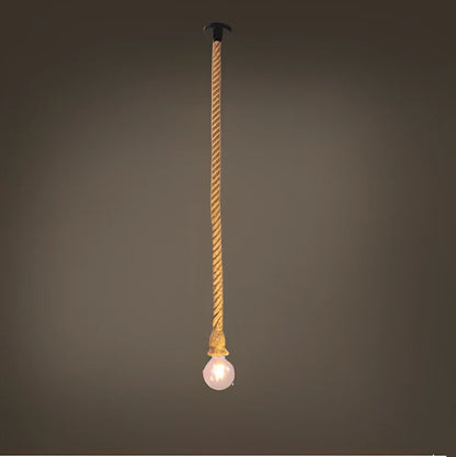 Industrial hemp rope chandelier with LED lighting and grass vine construction in retro design