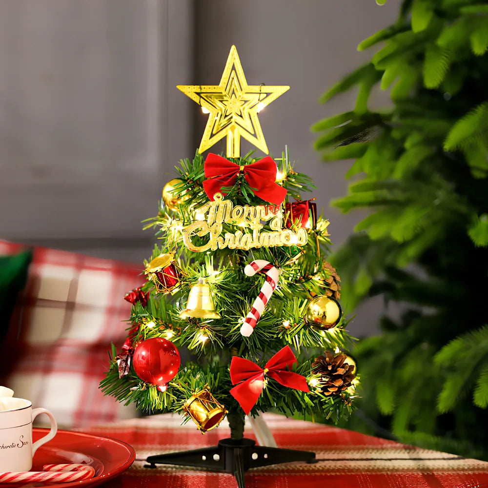 30cm PVC mini Christmas tree with festive decorations for tabletop display