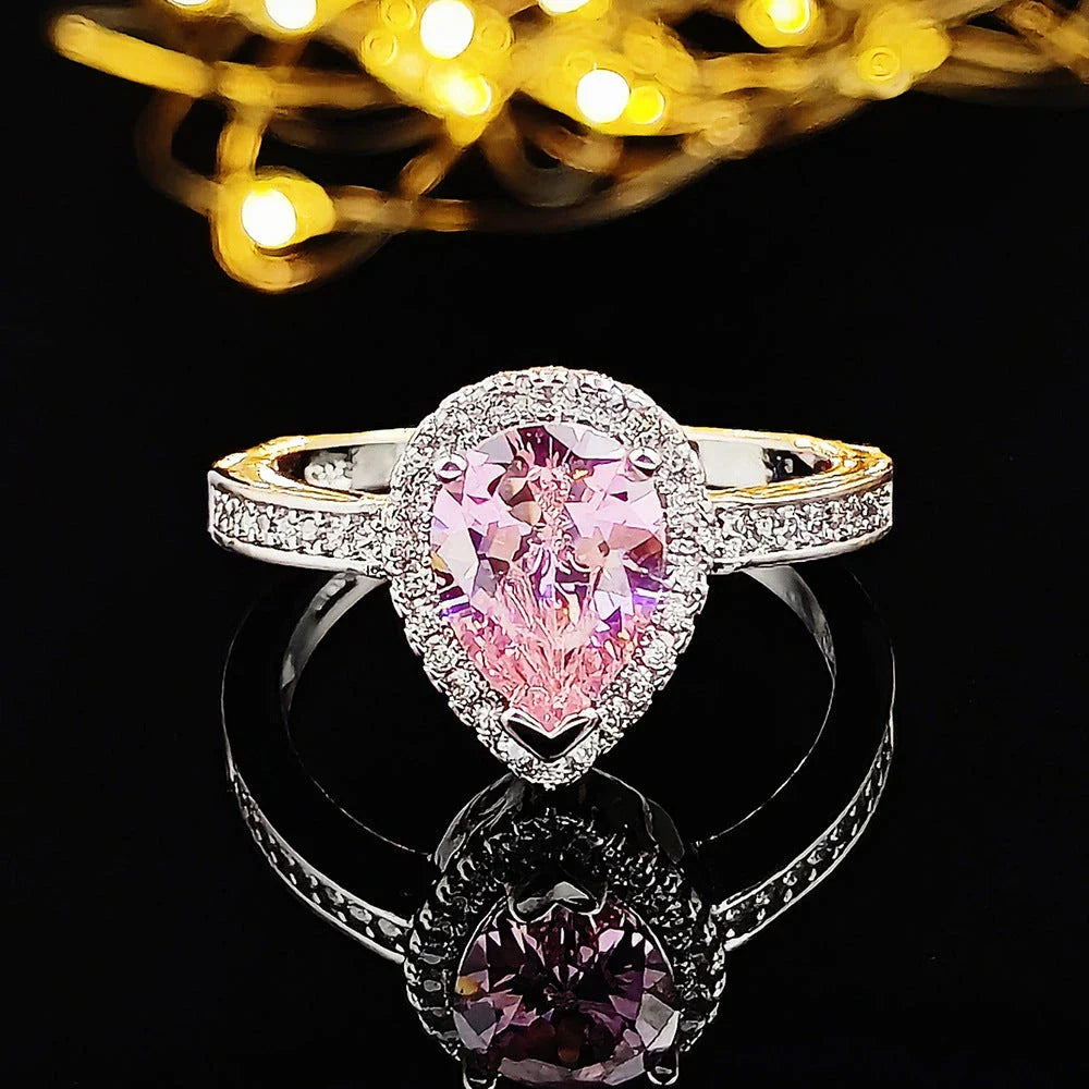 Chic multicolor cubic zirconia wedding rings for women featuring a sleek geometric design and premium copper construction