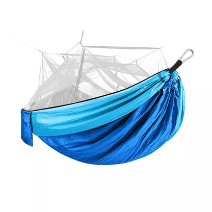 Outdoor mosquito net hammock in green, orange, blue, and blue gray options
