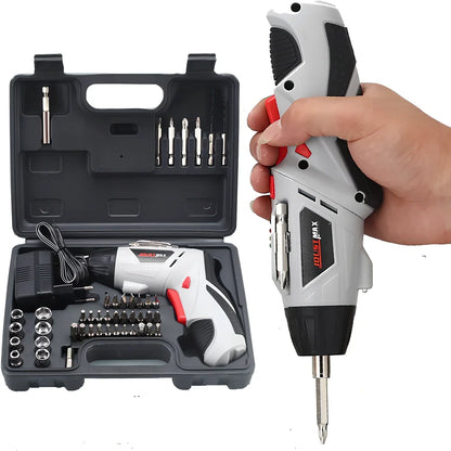 Blue 4.8V electric screwdriver with rotating handle and battery indicator light