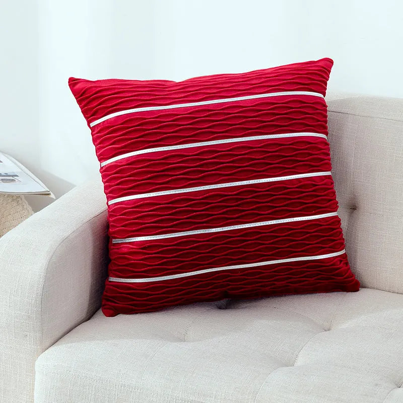 Striped velvet pillow cover in plush flannel velvet material measuring 45x45cm