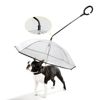 Adjustable transparent pet umbrella with C-shaped handle and retractable middle bar for customized rain protection