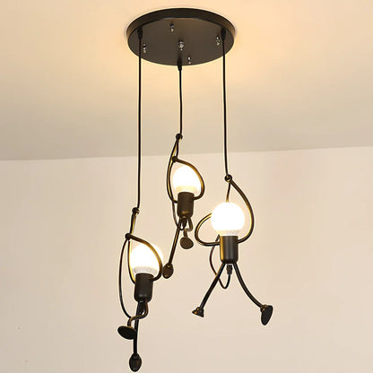Black iron adjustable chandelier with 140cm height and three head lighting configurations