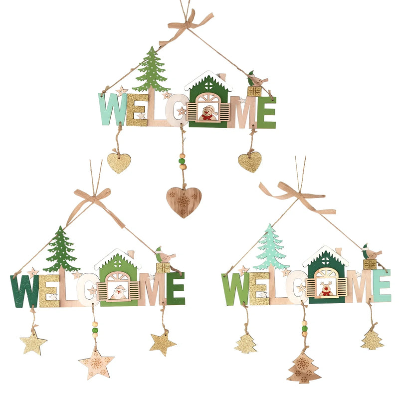 Wooden Christmas ornament set with 43cm total length featuring traditional festive characters including old man, snowman, and elk designs for family holiday decorations