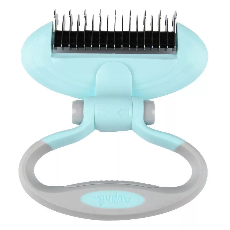 Dual-head dog comb for gentle knot removal in white, blue, and pink