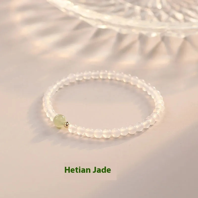 15cm natural white agate women's bracelet with New Chinese style design on wrist
