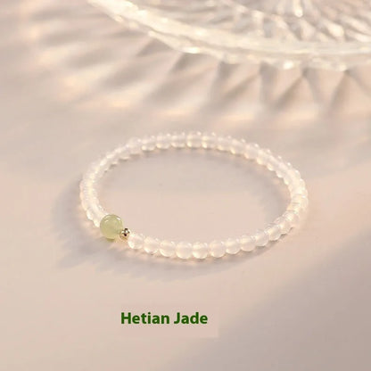 15cm natural white agate women's bracelet with New Chinese style design on wrist