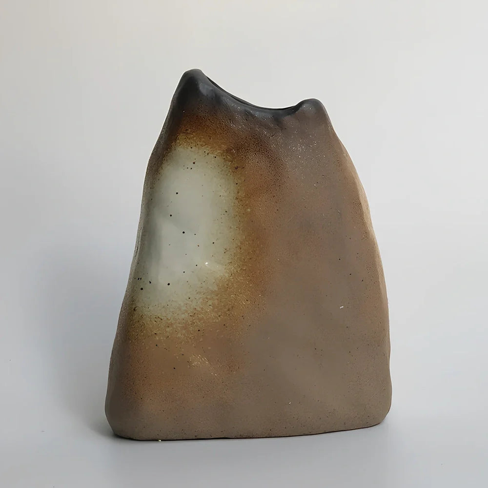 Small 15cm glazed ceramic vase in Japanese style, pottery with smooth finish for ornaments, 8cm diameter base