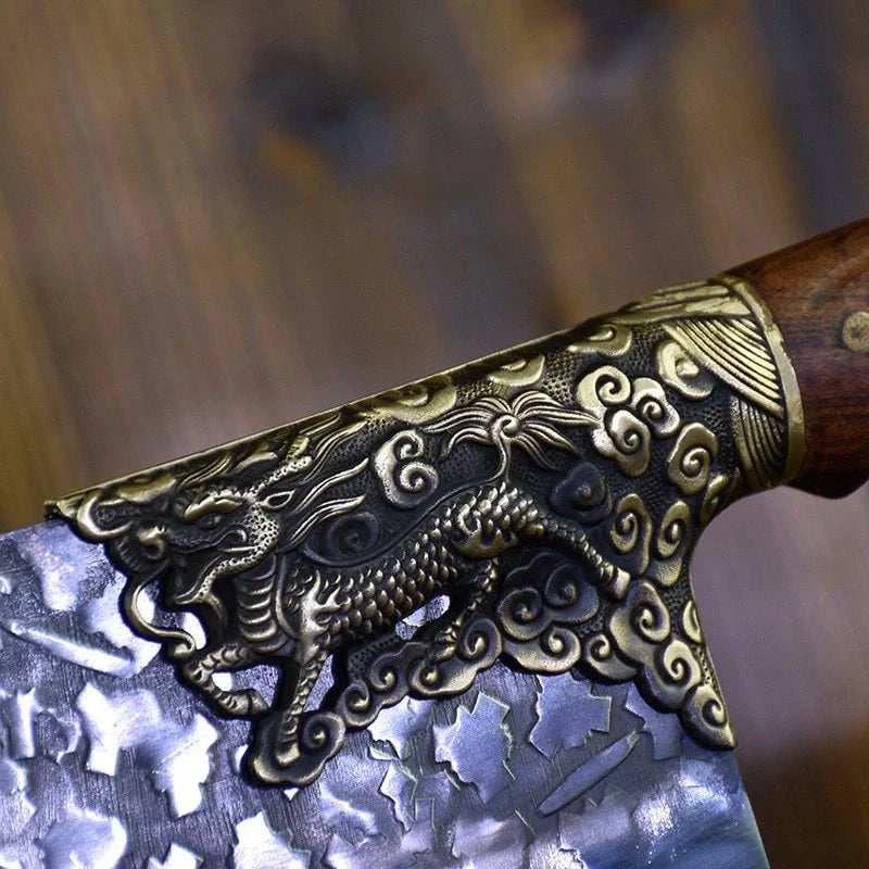 Hand-forged kitchen knife with 7cr17mov steel blade and retro acid wood handle