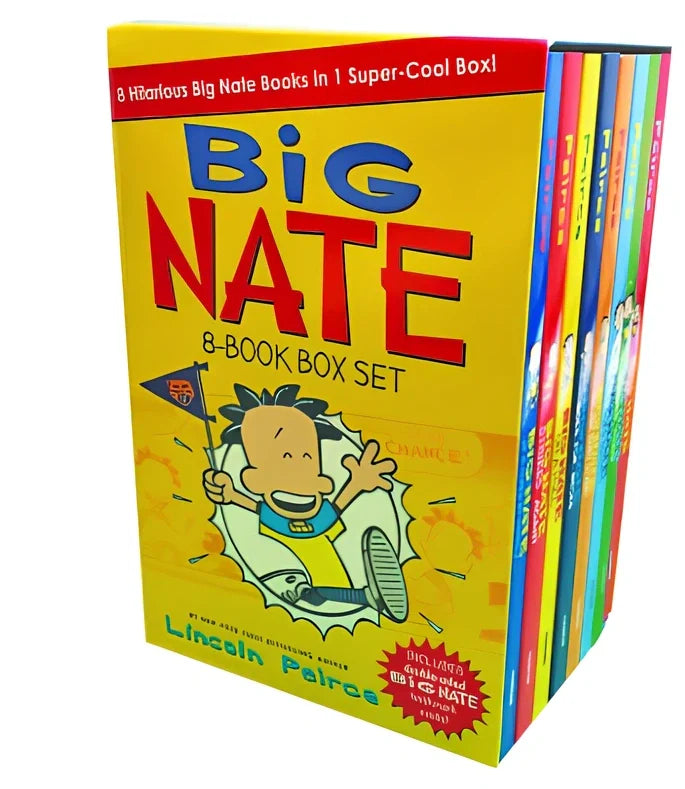 Big Nate 8-book comic collection box set showing colourful covers of school adventure stories for children's English learning