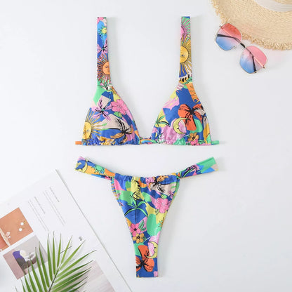 Women's floral print bikini swimsuit in vibrant colors for swimming and beach outings