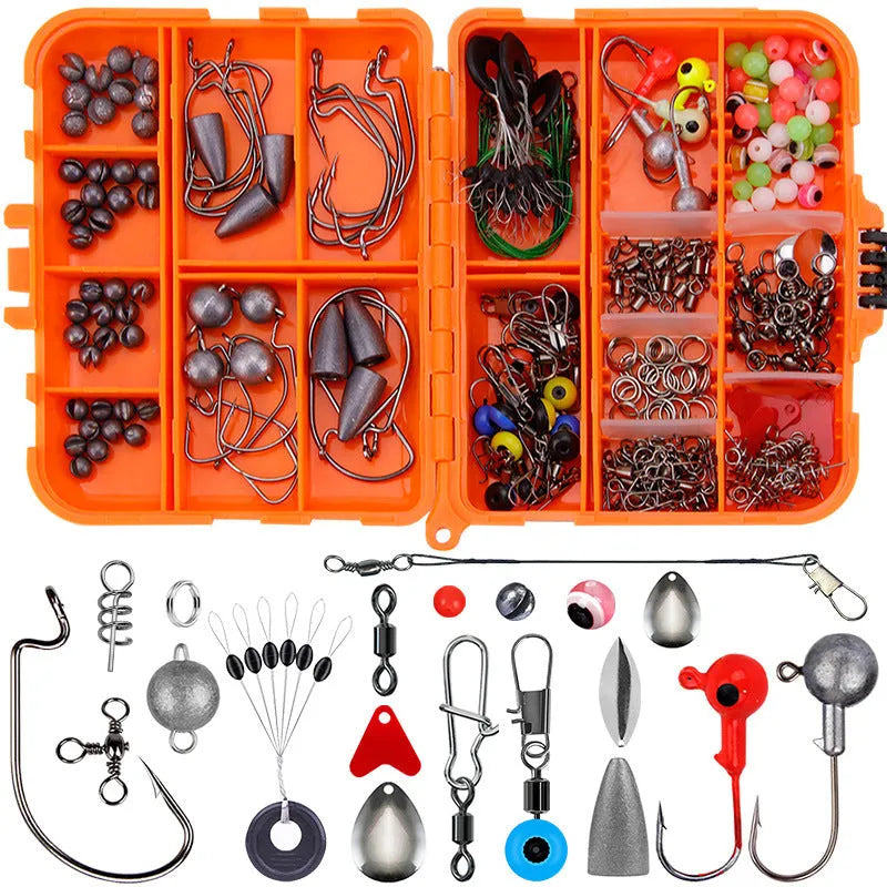 Weihe 257-piece fishing lure and hook accessories kit in an orange ABS plastic tackle box