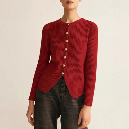 Women's silver loose fit cardigan sweater showing front and back views, Asian sizing label visible.