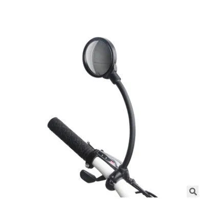 Black metal bicycle rearview mirror with hose clamp adjustment mounted on helmet, two-pack configuration