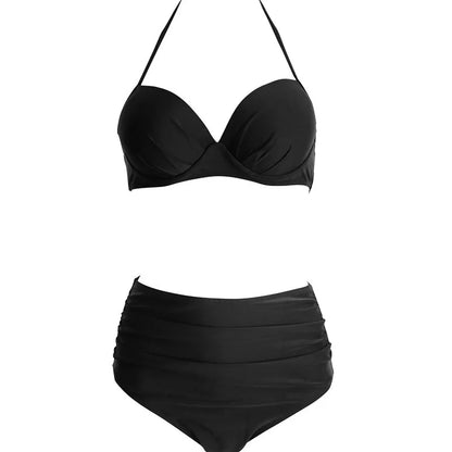 Women's black two-piece polyester bikini, quick dry and chlorine resistant