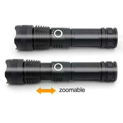 High-Powered Tactical Flashlight with Zoom and USB Charging - Durable, Waterproof, and Rechargeable LED Flashlight