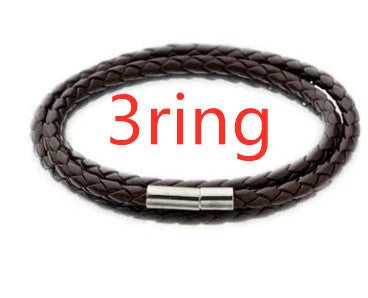 Personalized men's braided leather bracelet with stainless steel beads and custom name charm
