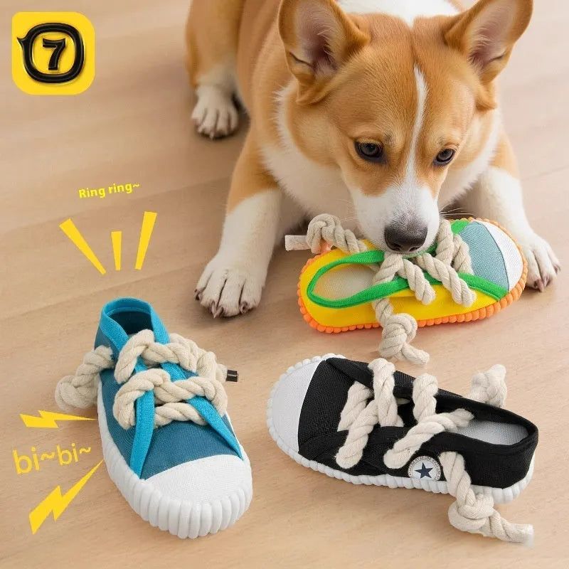 Dog Sound Slippers Toy in sea fog blue colour showing textured molar design and plastic construction