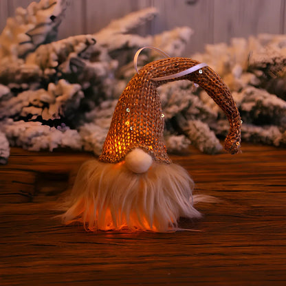 Handmade Swedish gnome Christmas decoration with warm LED lighting and snowflake details