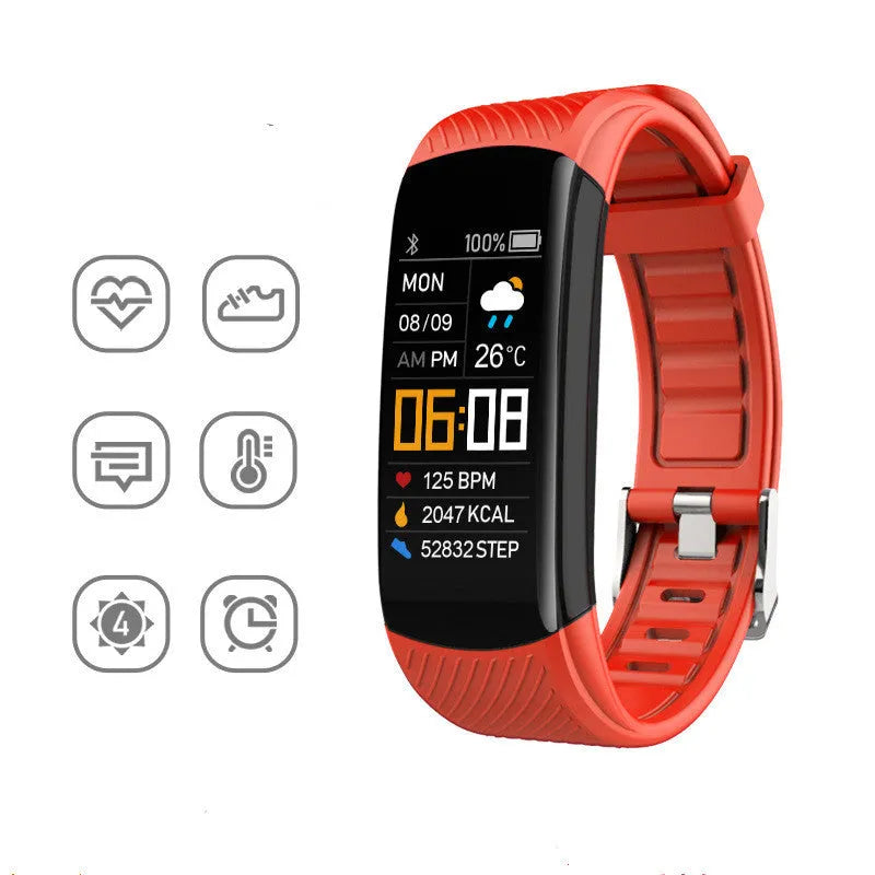 Adult sports silicone pedometer bracelet in various colours with 0.96-inch screen for step counting and sleep monitoring