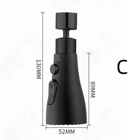 Universal pressurised kitchen faucet sprayer with 360-degree rotating head in matte black finish