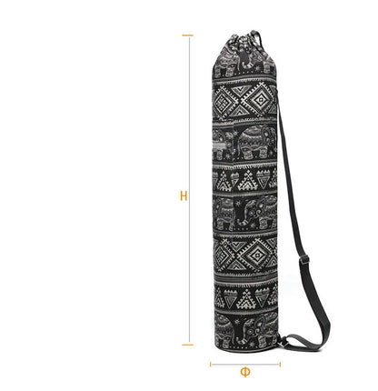 Canvas yoga bag with shoulder strap for 6mm yoga mat, shown as a storage bag for yoga and fitness use