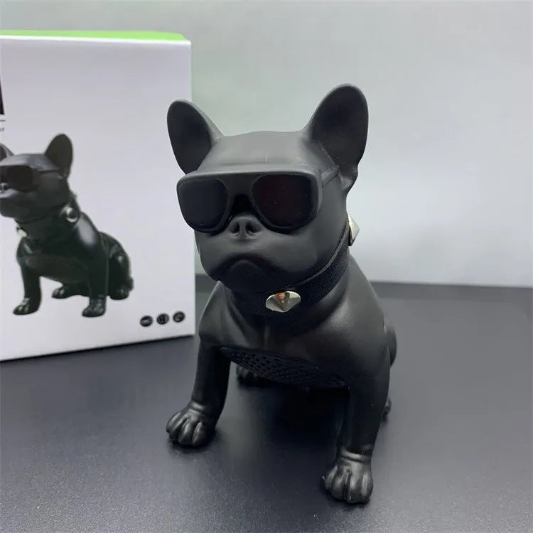 Mini bulldog-shaped Bluetooth speaker in black colour with wireless connectivity