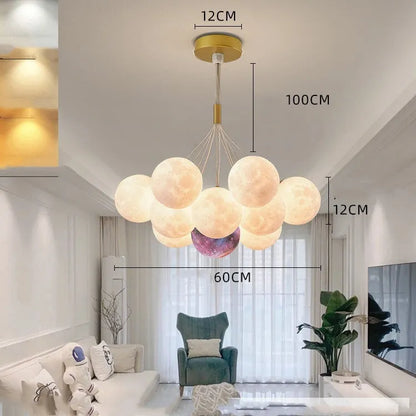 Nordic fish design bedroom chandelier with gold and black 12cm bubble lights and iron pendant construction