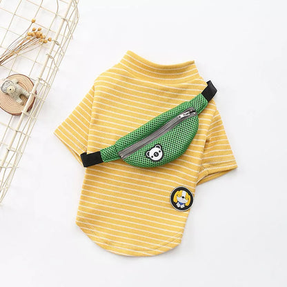 Striped t-shirt teddy dog pet costume in green and yellow, made from 100% cotton
