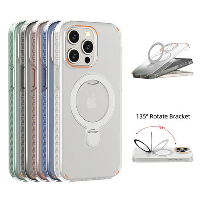 Magnetic smartphone case with kickstand and MagSafe wireless charging compatibility for various iPhone models