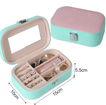 Three-layer travel jewellery box with PU leather exterior and secure closure for organised accessory storage