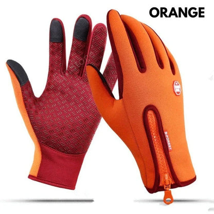 Premium touchscreen motorcycle winter gloves with fleece lining, available in multiple colors and sizes