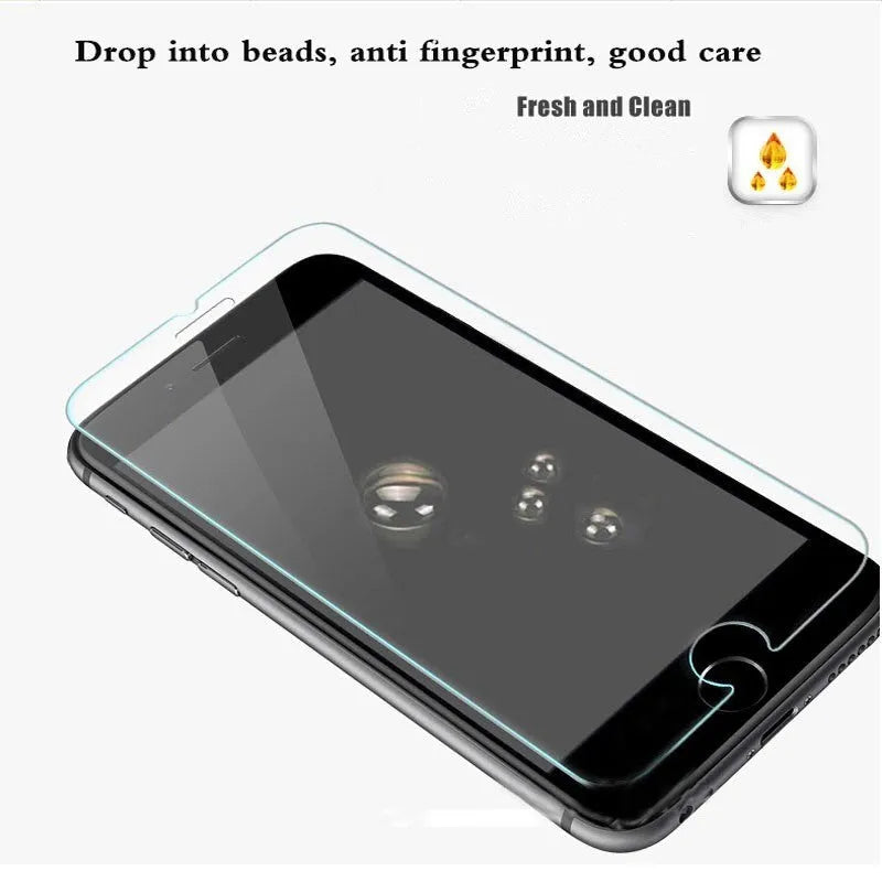 Tempered glass screen protector with 9H hardness and oleophobic coating for iPhone and Samsung phones