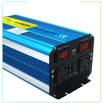 Blue 3000W pure sine wave power inverter with digital display and UK three-pin socket