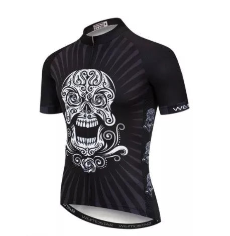 Men's skull design cycling jersey for outdoor sports, available in sizes XS to 3XL