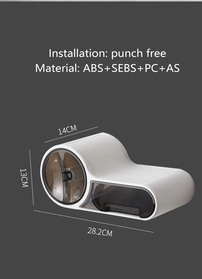 White plastic clamp-on bathroom toilet paper holder with curved design