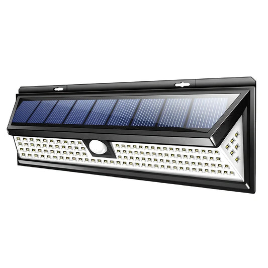 Solar-powered outdoor light with motion sensor and 118 LED beads for garden security lighting