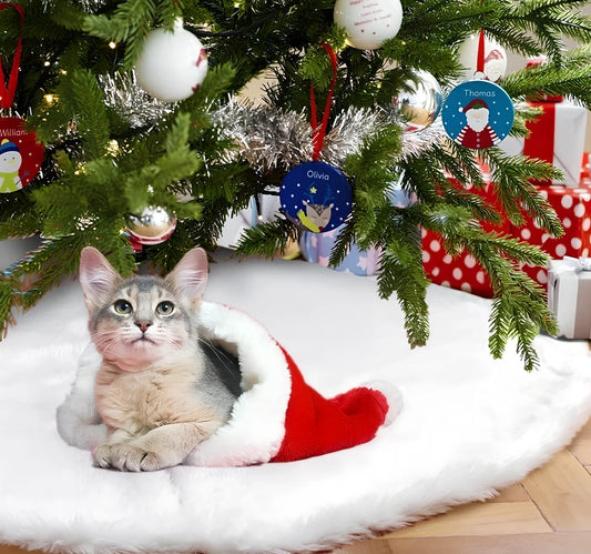 Pure white plush Christmas tree skirt in four sizes: 78cm, 90cm, 122cm, 150cm diameters