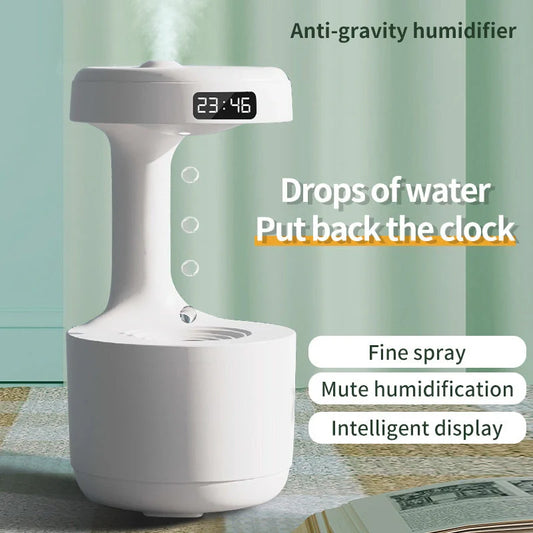Anti-gravity humidifier with backflow water effects, ambient lighting, and sleek columnar design