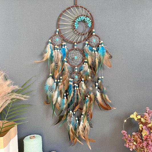 High-grade Turquoise Lucky Tree Dreamcatcher Hanging Wind Chimes with earth blue crystals