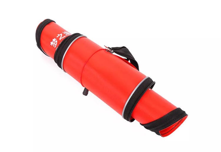 EVA thick portable fishing tackle bag in red, orange, black, and blue