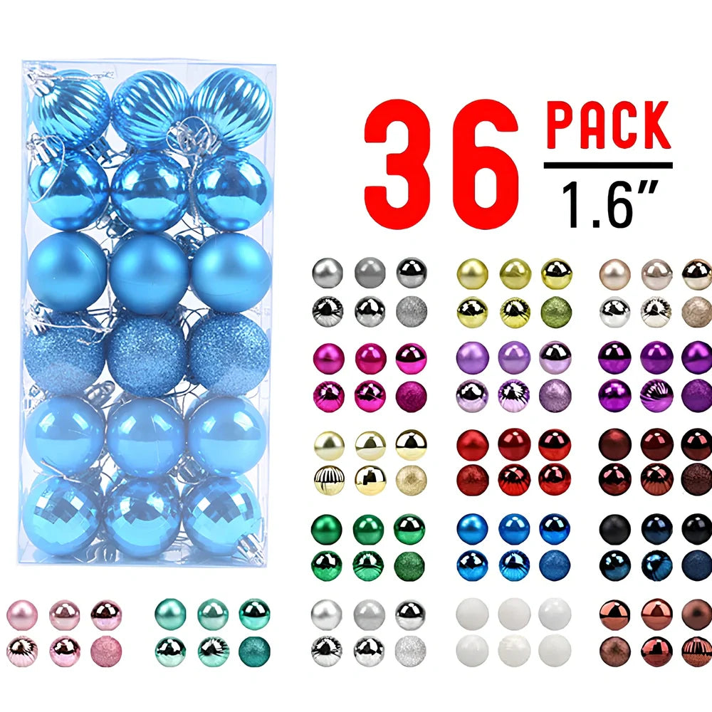 36 Christmas decoration balls in 16 colours with 4cm diameter spherical design