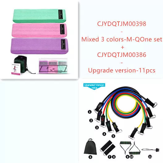 Latex mesh resistance band for hip and leg strength training in various colors and sizes