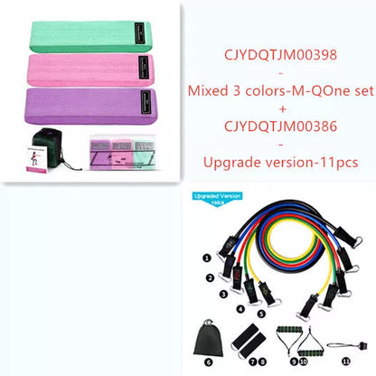 Latex mesh resistance band for hip and leg strength training in various colors and sizes