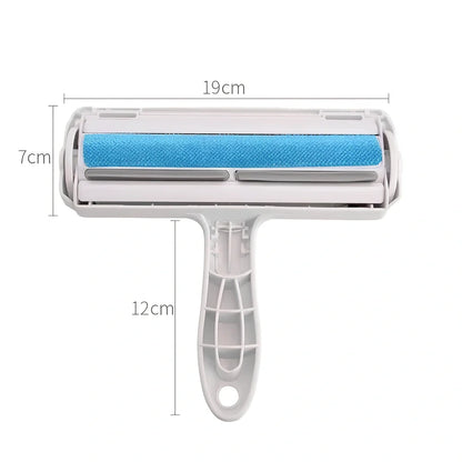 Blue pet hair removal comb with ABS plastic body and roller bristles for furniture cleaning