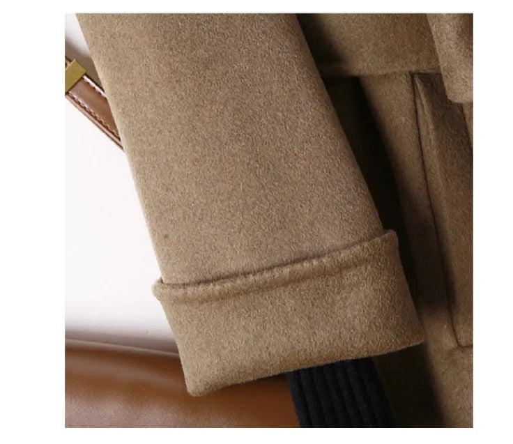 Long wool coat with suit collar in black and caramel colour options