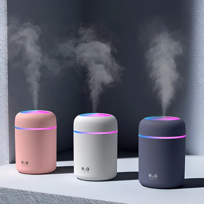 Pink white or navy blue USB desktop humidifier with LED mood lights and 300ml water tank