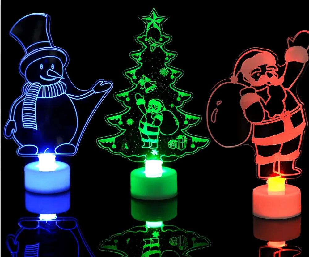 15x8.8cm acrylic Christmas tree ornament glowing with automatic colour-changing lights in Santa Claus design