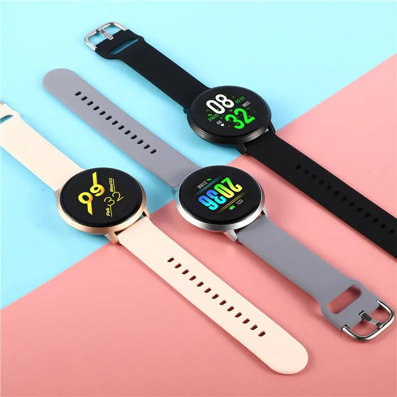 Ultra-thin smart health bracelet in black with 1.3-inch touch screen on silicone wrist strap